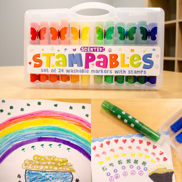 Stampables are fun markers that are stamps too. You can color or stamp with them.