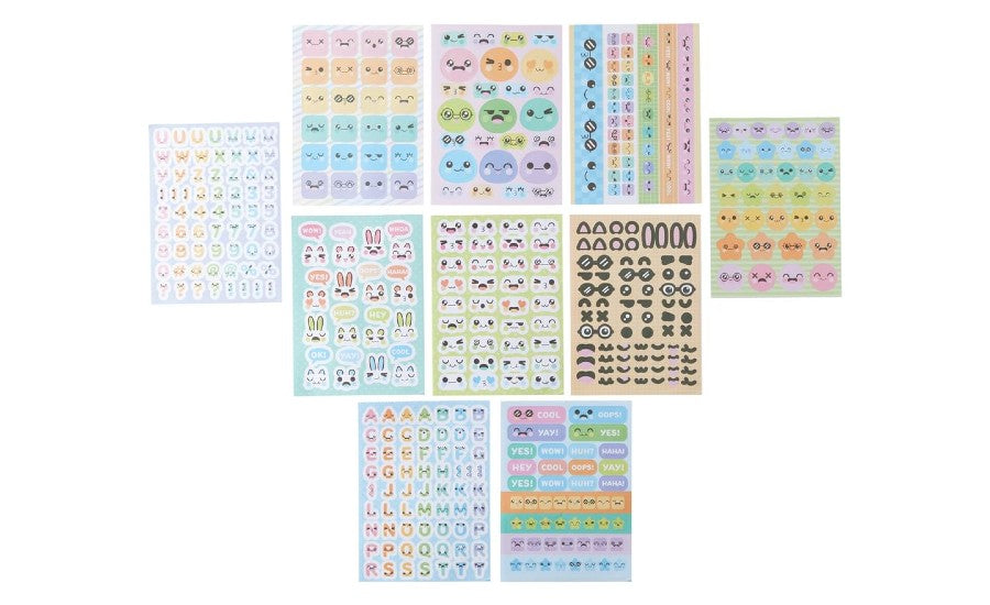 Different sets of Stickiville collections including letters, bunnies, stars, faces, and more