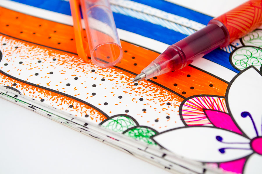Stipling with Mighty Mini Gel Pens in coloring book