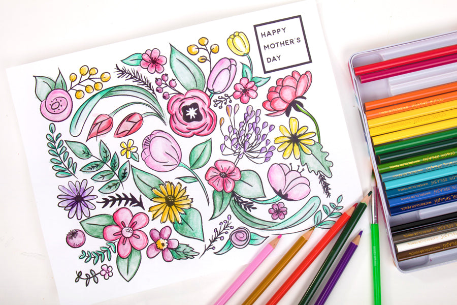 Colored Mother's Day Bouquet Wrap with Color Splash Watercolor Pencils