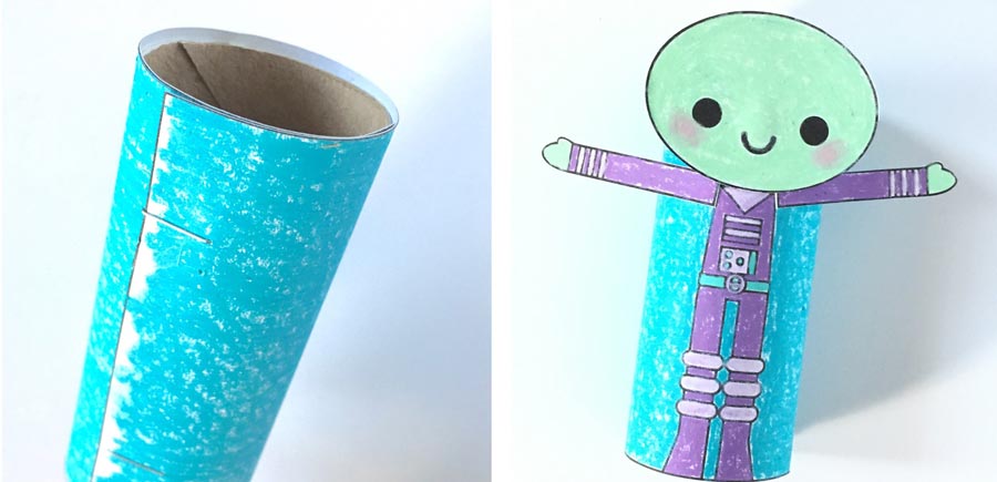 Attach colored alien printable to paper roll