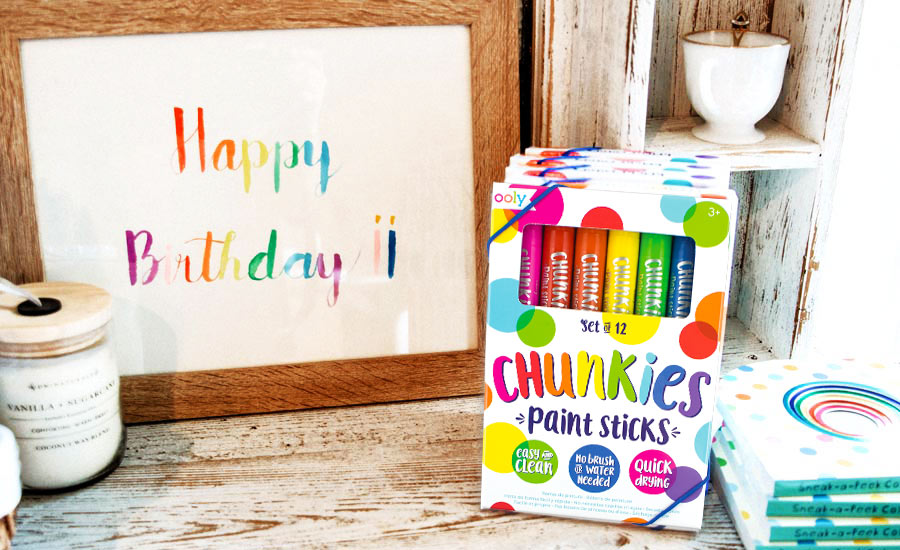 Birthday whiteboard sign with set of Chunkies Paint Sticks
