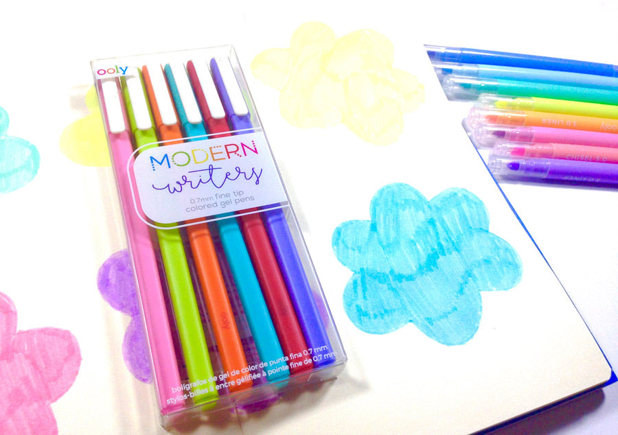 Set of OOLY Modern Writers gel pens on a decorated journal