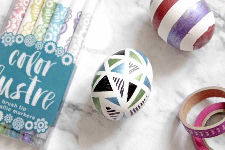 Easter egg decorating with washi tape and OOLY Color Lustre markers