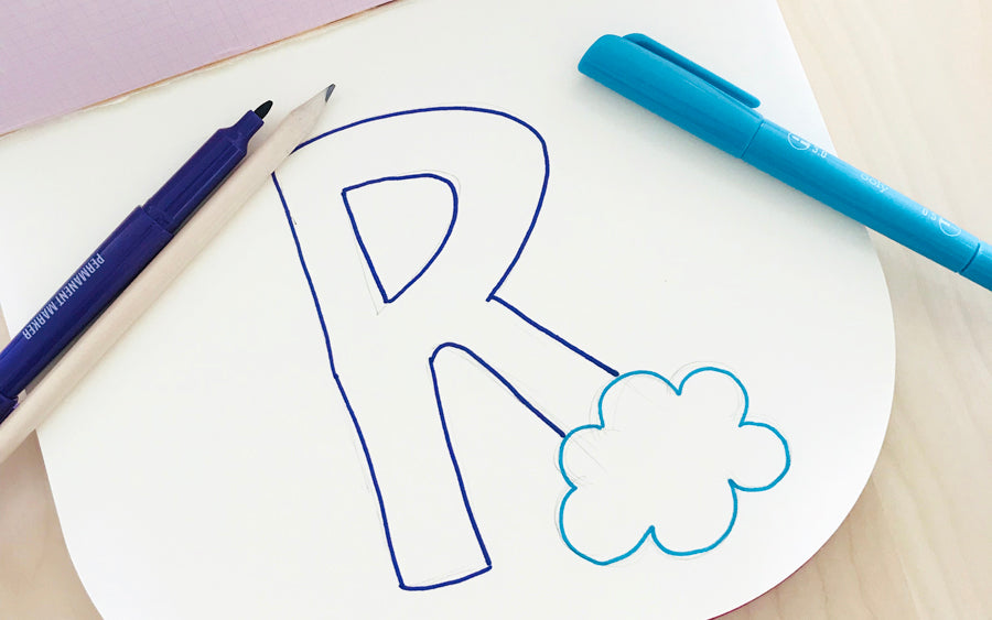 Drawing the letter R in kids letter art for alphabet learning