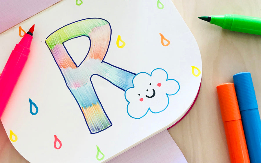 Coloring the letter R with OOLY Big Bright Brush Markers