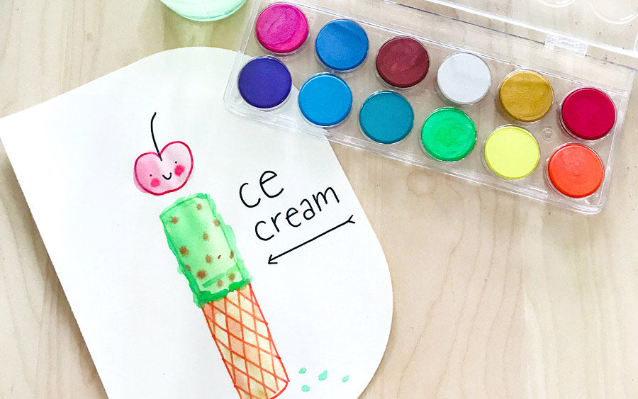 I for ice cream letter art made with OOLY watercolor paints