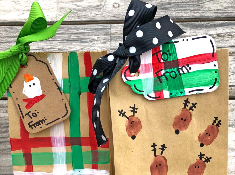 DIY holiday gift bags complete with ribbon and a tag!