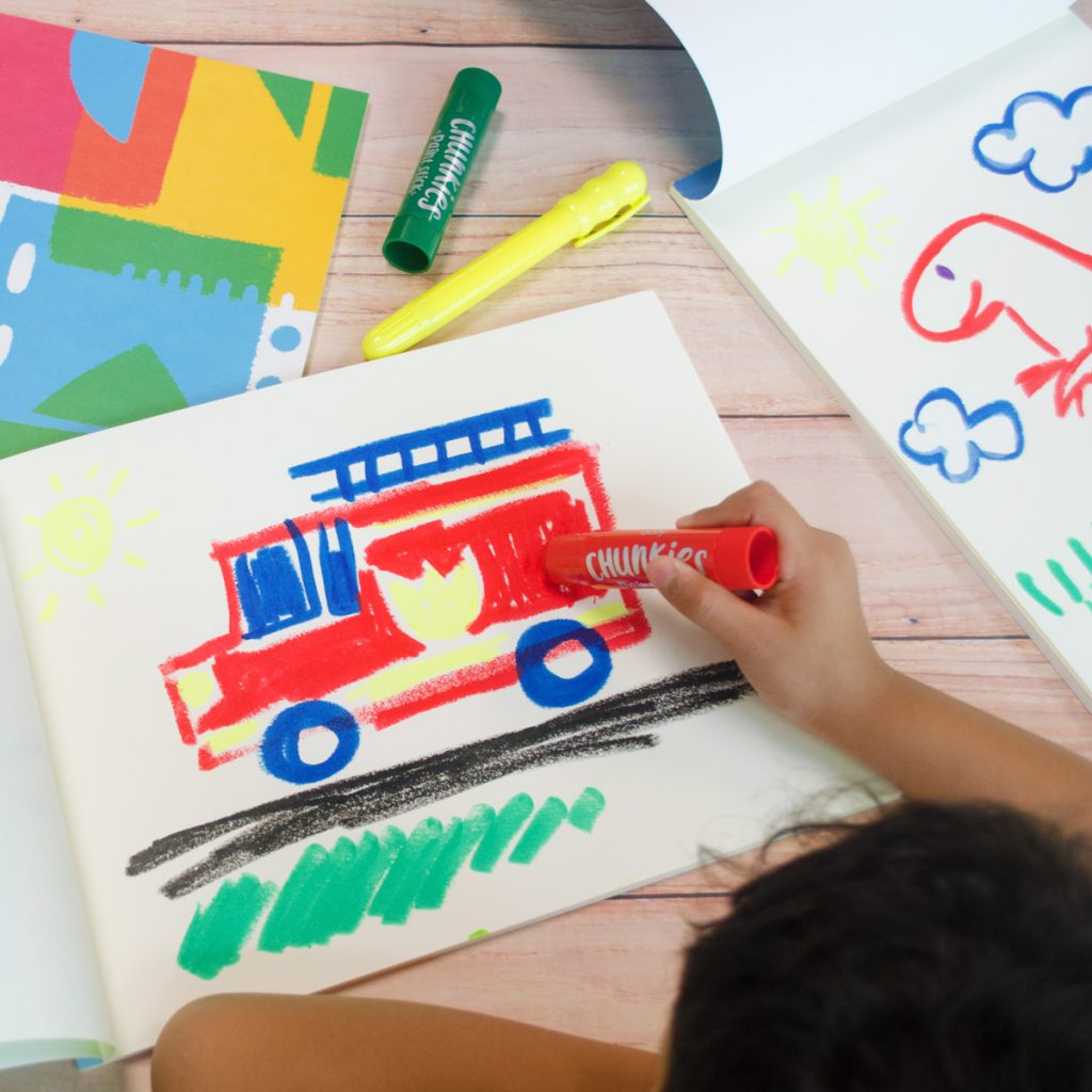Coloring a Fire Truck with Chunkies Paint Sticks