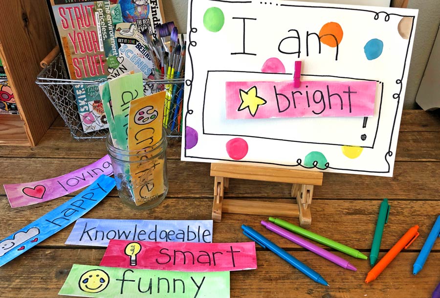 Completed kids diy I AM kindness game with markers and watercolor