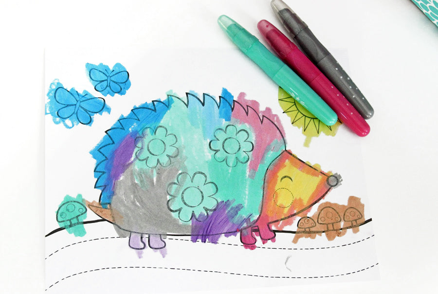 Hedgehog colored with OOLY sparkle watercolor gel crayons