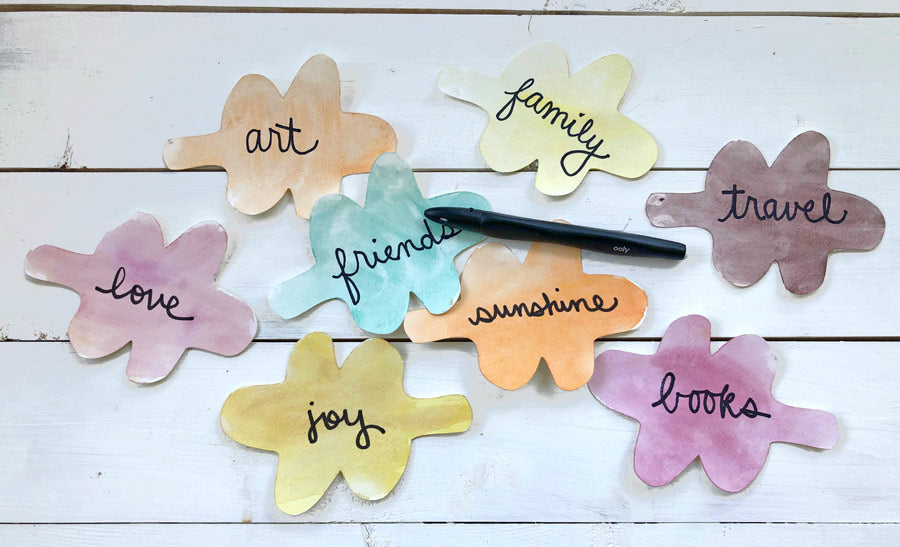Watercolor leaves with marker and gratitude words
