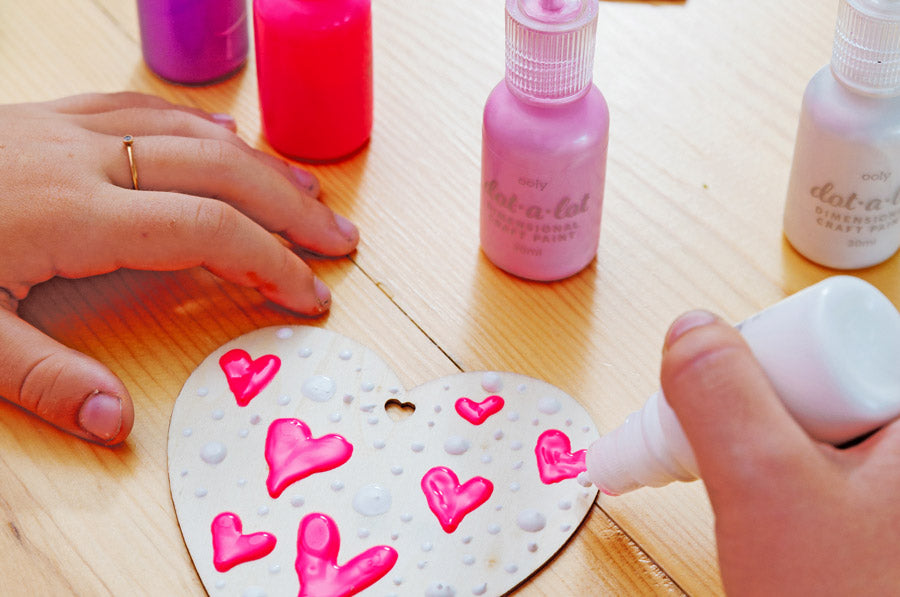 Decorating the Valentine's Day Craft with Dot-A-Lot craft paint