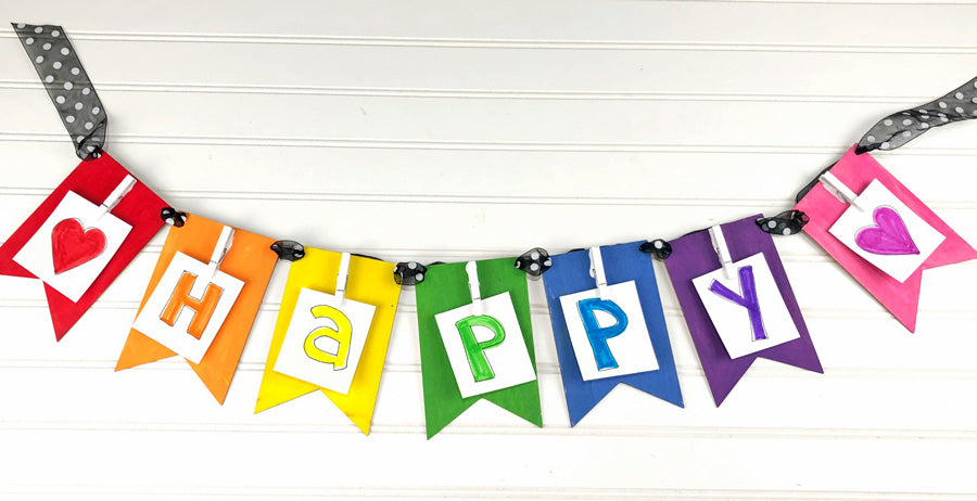 hand painted rainbow garland with white background