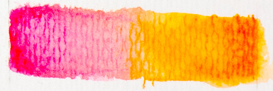 rectangle of pink on the left and orange on the right on white surface