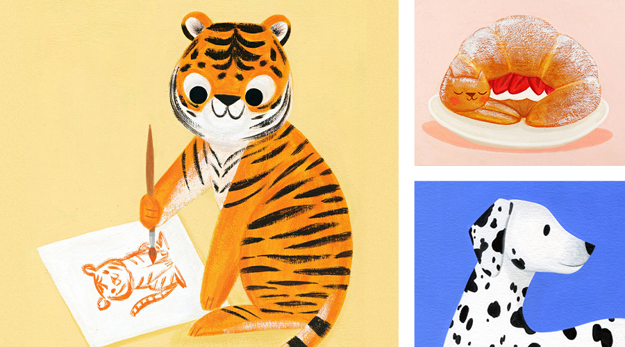 Grid of three artworks created by Nellie Le