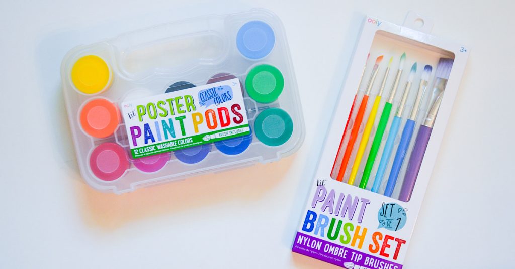 colorful poster paints and colorful paint brush set
